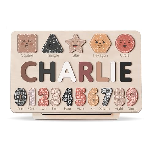 Personalized Wooden Name Puzzle with Numbers and Shapes, Custom Gift for Baby, 1st, Newborn Gift, Baby Shower, 1st Birthday, Educational Toys for Toddlers, Preschool Puzzle for Kids