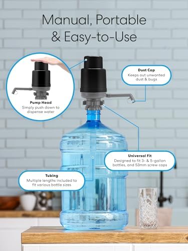 Brio-PU100 Universal Manual Drinking Water Pump - Fits Most 5-6 Gallon Water Bottles Including Glass (Grey/Black)