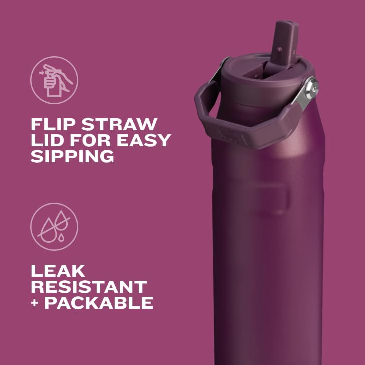 Stanley IceFlow Flip Straw 2.0 Water Bottle 36 OZ | Built-In Straw with Larger Opening | Lightweight & Leak-Resistant | Insulated Stainless Steel | BPA-Free | Azure