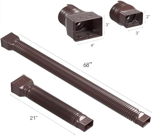 2 Pack Rain Gutter Downspout Extensions Flexible,Universal Drain Downspout Extender Drainage Connector 21"-68",Screws for Included,Brown