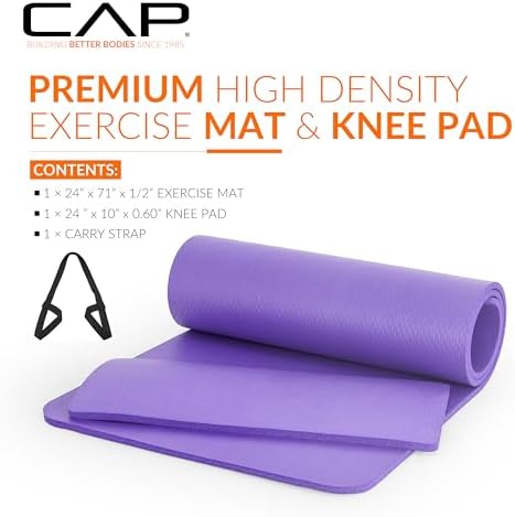 CAP Barbell 1/2-Inch High Density Exercise Yoga Mat with Strap | Multiple Options