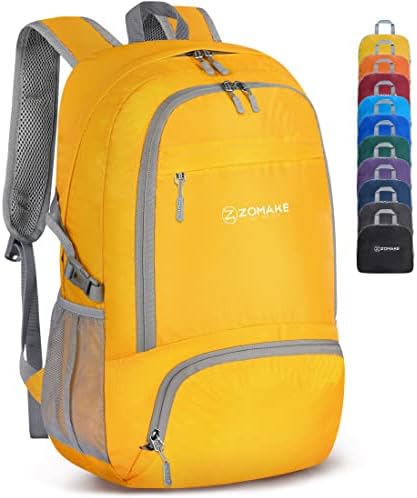ZOMAKE Lightweight Packable Backpack 30L, Foldable Hiking Backpacks Water Resistant Compact Folding Daypack for Travel(Yellow)