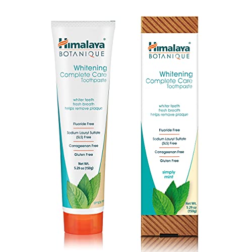 Himalaya Botanique Whitening Complete Care Toothpaste, Teeth Whitening, Fights Plaque, Fluoride Free, No Artificial Flavors, SLS Free, Cruelty Free, Foaming, Simply Mint Flavor, 5.29 Oz, 4 Pack
