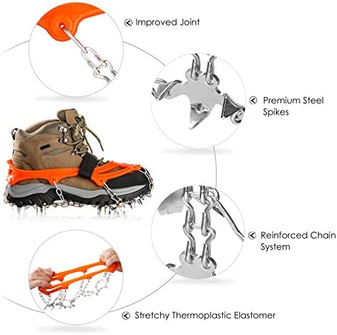 Crampons Ice Cleats Traction Snow Grips for Boots Shoes Women Men Anti Slip 19 Stainless Steel Spikes Safe Protect for Hiking Fishing Walking Climbing Mountaineering
