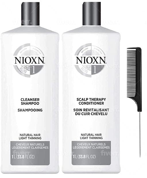 Cleanser Shampoo & Scalp Therapy Conditioner Set, Black Steel Comb, Hair Thickening Natural Hair Growth, Men & Women 33.8 oz (System 1)