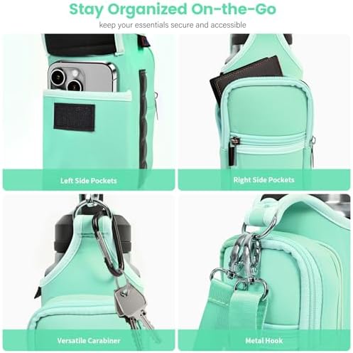 icolor Magnetic Gym Bag Water Bottle Carrier Holder with Phone Pockets & Shoulder Strap,5 Built-in Magnets Gym Bottle Pouch Sleeve,Magnetic Bag Gym Accessories Organizer for Men Women