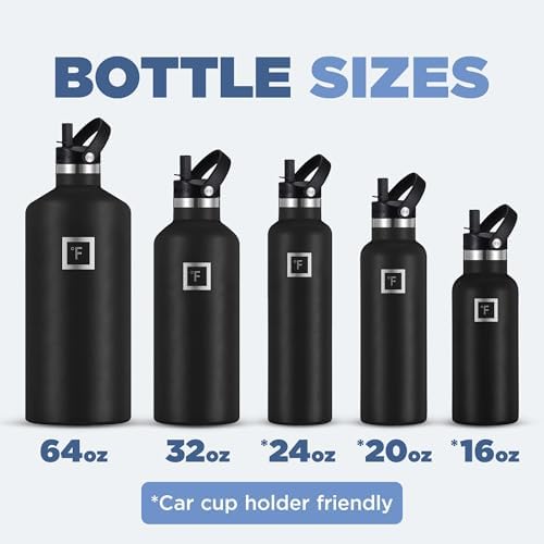 IRON °FLASK Camping & Hiking Hydration Canteens - 3 Lids (Narrow Straw Lid) Leak Proof Vacuum Insulated Stainless Steel - Hot & Cold Double Walled Sports Water Bottle - Cobalt, 24 Oz