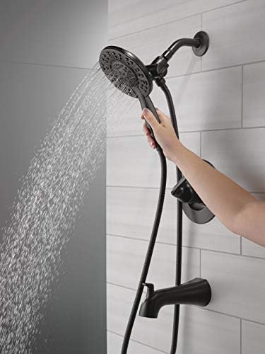Delta Faucet Arvo 14 Series Single-Handle Tub and Shower Trim Kit, Shower Faucet with 4-Spray In2ition 2-in-1 Dual Hand Held Shower Head with Hose, Matte Black 144840-BL-I (Valve Included)