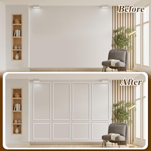 Pangda 6 Set Peel and Stick Wall Molding Kit, Premade Accent Molding Wainscoting Panel for Interior Wall Moulding Decor, Ready to Assemble Wainscoting Accent Panel (54 x 24 in)