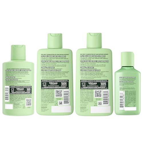 Garnier Fructis Hair Filler Bonding Pre-Shampoo Hair Treatment + Strength Repair Shampoo, Conditioner and Serum Set with Vitamin Cg, 4 Items, 1 Kit