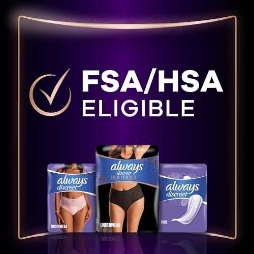 Always Discreet Boutique Incontinence and Postpartum Underwear for Women, Maximum Protection, Extra Large, Black, 16 Count