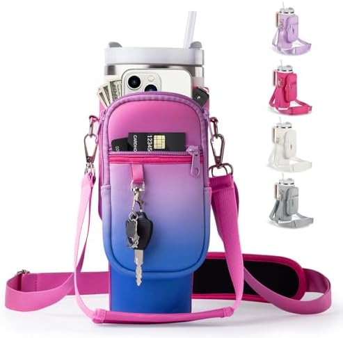 linmaya Water Bottle Carrier Bag with Phone Pocket for Stanley Cup 40/30oz,Insulated Neoprene Water Bottle Holder Cross-boday Bag with Adjustable Shoulder & Handheld Strap Stanley Cup Accessories