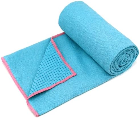 Eunzel Hot Yoga Towel - Microfiber Non Slip Yoga Mat Towel with Grip Dot Sweat Absorbent Towel for Hot Yoga, Pilates and Fitness 72" x 24", Sky Blue/Pink