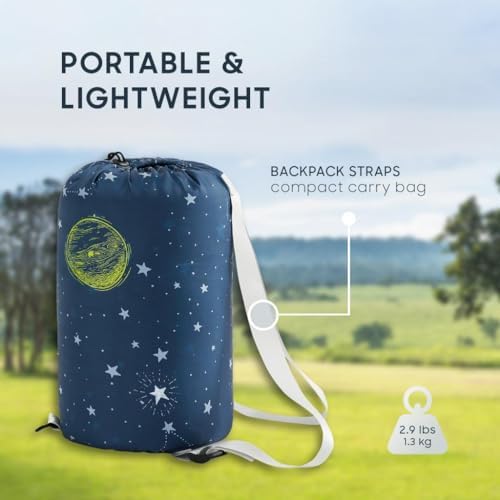 Wake In Cloud - Kids Sleeping Bag for Boys Toddlers, Camping in Warm Cold Weather, Backpacking Lightweight Compact Outdoor Liner for 3 Seasons Summer Spring Fall
