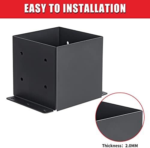 6x6 Post Base 4 Pcs, (Inner Size 5.6x5.6) Post Brackets Kit, Heavy Duty Black Metal Powder-Coated Post Anchor Outdoor Framing Module Fit for Support Deck Base Plate Pergola Brackets Fence Kit……