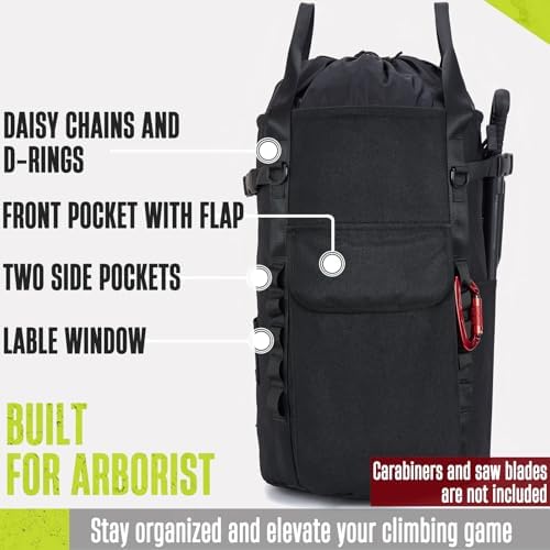 Arborist Rope Bag, 35L Tree Climbing Rope Bag, Arborist Equipment Bucket Backpack, Arborist Gear Carrier Bag with Side Pockets, Tough Rock Climbing Backpack, Rock and Tree Climbing Gear