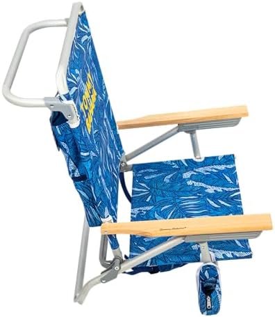 Tommy Bahama 5-Position Classic Lay Flat Backpack Beach Chair with Cooler and Cup Holder, Portable Folding Beach Chair for Tanning, Blue Tropical Leaves
