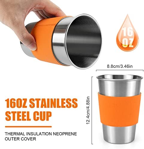 Odoland Camping Cookware Stove Carabiner Canister Stand Tripod and Stainless Steel Cup, Tank Bracket, Fork Spoon Kit for Backpacking, Outdoor Camping Hiking and Picnic