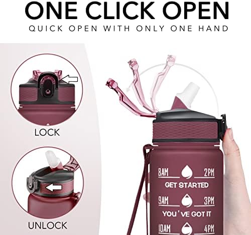 Hyeta 32 oz Water Bottles with Times to Drink and Straw, Motivational Water Bottle with Time Marker, Leakproof, Drinking Sports Water Bottle for Fitness, Gym and Outdoor