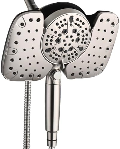 Nickel 2.5GPM Shower Head with Handheld High Pressure: 10” Rainfall Shower Head & HandHeld Shower Head, 10 Spray Settings Detachable Shower Head with ON/OFF Switch and 15-Stage Filter