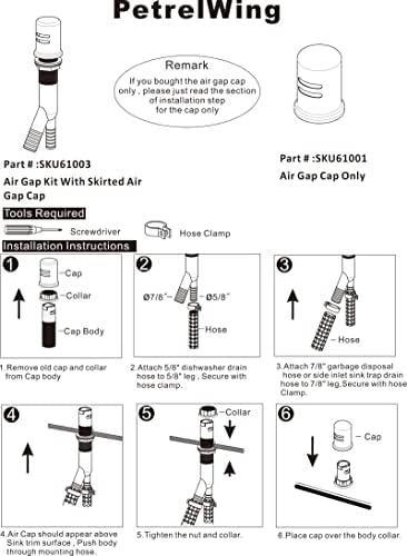 Dishwasher Air Gap Kits with Dishwasher Air Gap Cover and Matching Escutcheon, Replacement air gap dishwasher,Solid Brass Air Gap Cap, Polished Chrome Finish