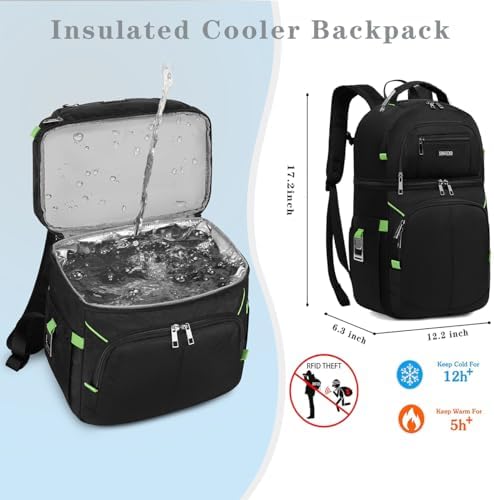 Insulated Cooler Backpack,Double Deck Leakproof Cooler Bag,Insulated Backpack Cooler Lunch Backpack for Men Women