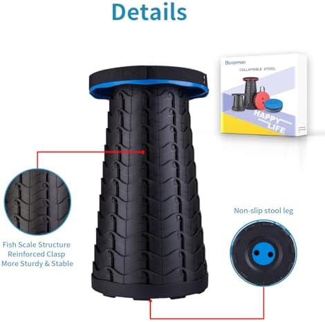 Boreeman Upgraded Folding Stool Lightweight Yet More Sturdy with Load Capacity 400lbs Portable Collapsible Stool for Camping Fishing Hiking BBQ (Blue)