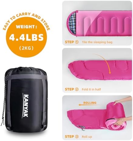 Camping Sleeping Bag, 32℉ Sleeping Bags for Adults Kids Teens Cold Weather Warm Sleeping Bag Winter for 3-4 Season Camping, Camping Gear Equipment, Traveling, and Outdoors