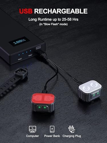 Bike Lights, Rechargeable Bicycle Lights Set Super Bright 8+12 Modes, IPX6 Waterproof Bike Lights for Night Riding/Cycling Safety, Front and Back Taillight Reflectors, 58 Hrs Long Battery Life