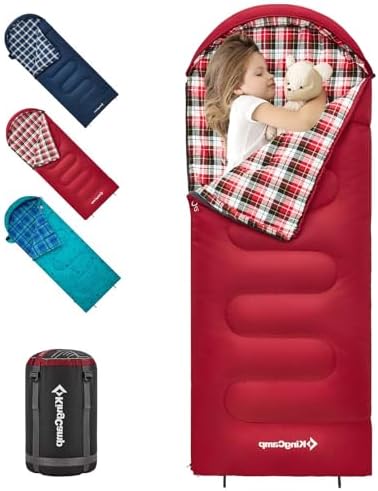 KingCamp Sleeping-Bags Kids Sleeping Bag Flannel Lined Cold Weather 3-4 Season Sleeping Bag for Teens Youth Child Boys Girls