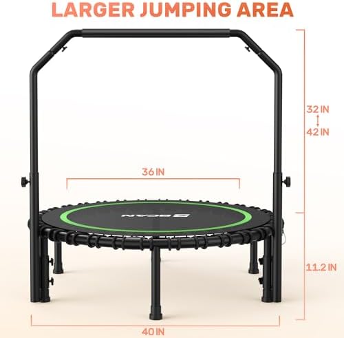 BCAN 450/550 LBS Foldable Mini Trampoline, 40"/48" Adult Fitness Trampoline with Bungees, U Shape Adjustable Foam Handle, Stable & Quiet Exercise Rebounder,Indoor/Outdoor Workout