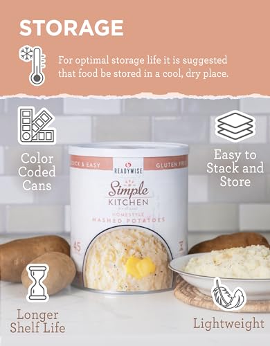 ReadyWise Simple Kitchen Homestyle Mashed Potatoes, 45 Servings – Gluten-Free Freeze-Dried MRE for Emergency Food Supply, Long-Term Storage, Camping, Survival, and Disaster Preparedness, #10 Can