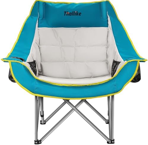 Oversized Camping Chair for Adults – Heavy Duty Folding Chair with Cup Holders, Storage Pocket & Carry Bag – Outdoor Padded Camp Chair for Camping, Backyard, Fishing & Sports – Supports 400lbs