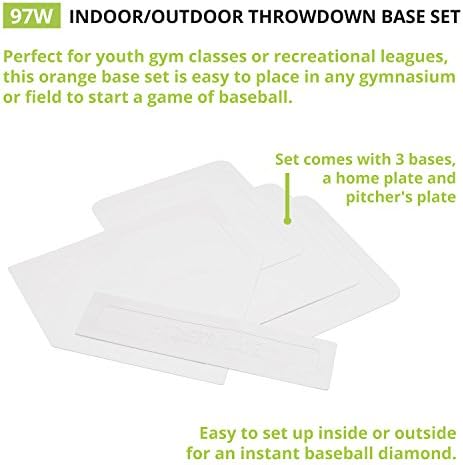 Champion Sports Throwdown Base Set: 5 Youth League Kids Baseball & Softball Rubber Throw Down Bases - Boys & Girls Training & Practice Equipment, Orange