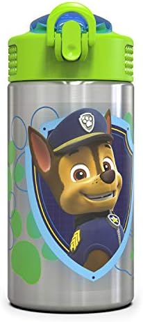 Zak Designs 15.5oz Stainless Steel Kids Water Bottle with Flip-up Straw Spout - BPA Free Durable Design, Paw Patrol Boy SS