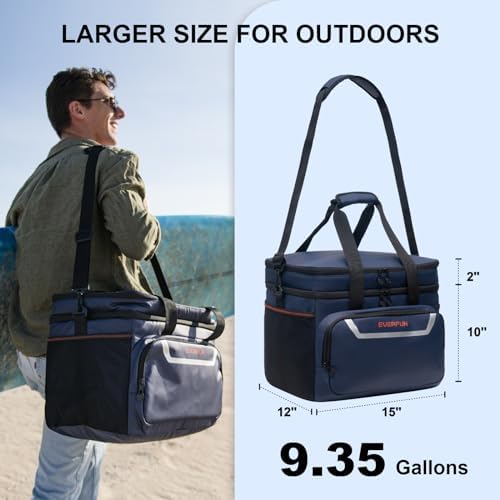 EVERFUN Large Soft Cooler Bag Travel Beach Insulated Cooler for Men 48 Can Dual Compartments Collapsible Waterproof Leak-Proof for Camping Picnic, Navy