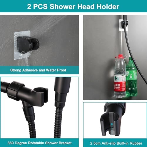 Handheld Shower Head with On Off Switch,8-mode High Pressure Shower Wand with Long Hose and Bracket Extra Adhesive Holder for Lower Mount,Built-in Power Wash to Clean Tub,Tile & Pets,Black…