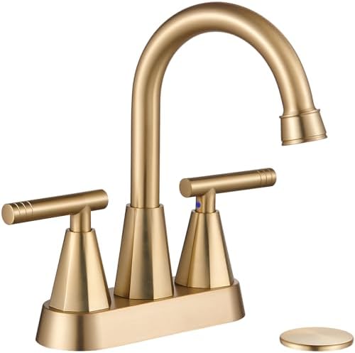 Cobbe Brushed Gold Bathroom Faucets, 4-Inch Bathroom Sink Faucet, 2 Handle Sink Faucet with Pop Up Drain and Water Supply Lines, Gold
