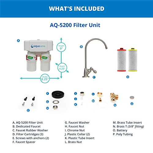 Aquasana Under Sink Water Filter System - Reduces PFAS, Lead, & Chlorine in Drinking Water - Under Counter Claryum Filtration for Kitchen - 2-Stage - Brushed Nickel Faucet - AQ-5200.55