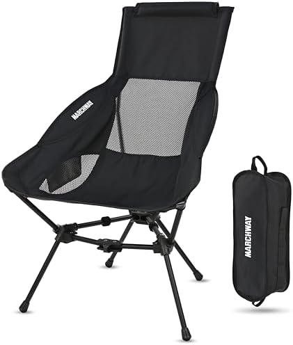 MARCHWAY Lightweight Folding High Back Camping Chair with Head Support, Stable Portable Compact for Outdoor Camp, Travel, Beach, Picnic, Festival, Hiking, Backpacking (Highback Black)