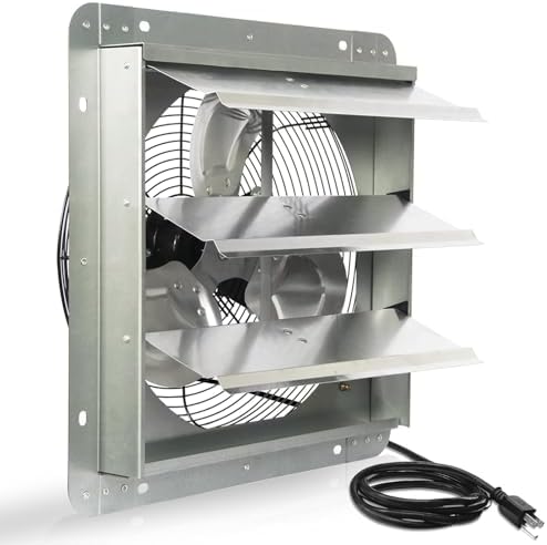 KEN BROWN 14 Inch Shutter Exhaust Fan, High Speed 1520CFM, Wall Mounted with 1.65m Power Cord, for Garages, Attics, Greenhouses, Sheds, and Shops