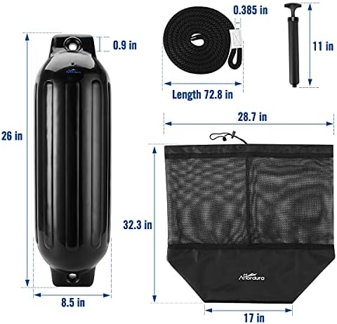 Affordura Boat Fender 4 Pack Boat Bumpers Fenders with 4 Ropes, Boat Bumpers for Pontoon Boat Fenders Inflatable