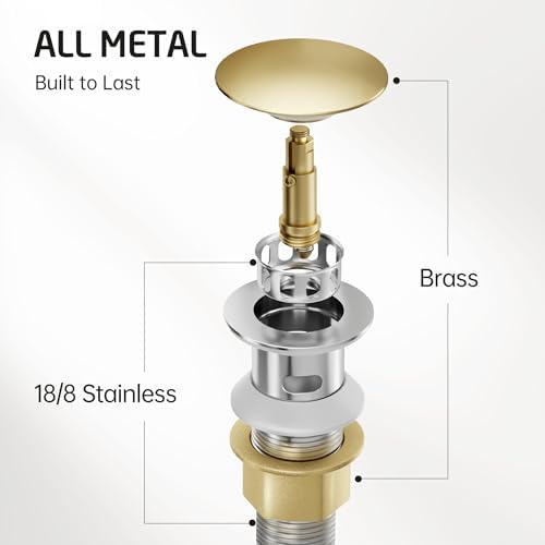 KES All Metal Bathroom Sink Drain with Strainer Basket Hair Catcher Anti Clog Pop Up Drain Stopper for Vanity Vessel Sink with Overflow, Rustproof 18/8 Stainless Steel Brushed Nickel S2013A-BN