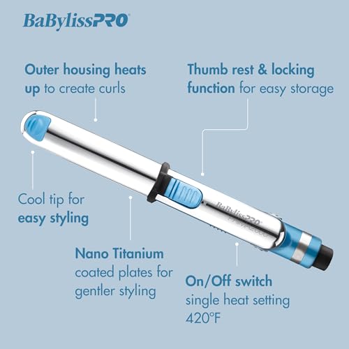 BaBylissPRO Flat Iron Hair Straightener, 3/4 Inch Nano Titanium Prima 2000 Mini Travel, Hair Styling Tools & Appliances, BNT2000UC