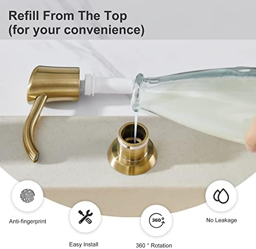 GAGALIFE Built in Sink Soap Dispenser or Lotion Dispenser for Kitchen Sink, Brushed Gold ABS Pump Head, with 17 Ounce Large PET Soap Bottle