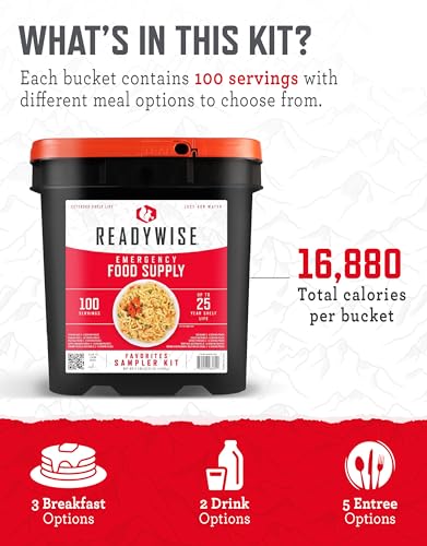 READYWISE -Favorites Sample Kit, 100 Servings, MRE, Emergency Food Supply, Premade, Freeze Dried Food, Survival Meal, Hiking, Adventure & Camping Essentials, Emergency Preparedness, 25-Year Shelf Life