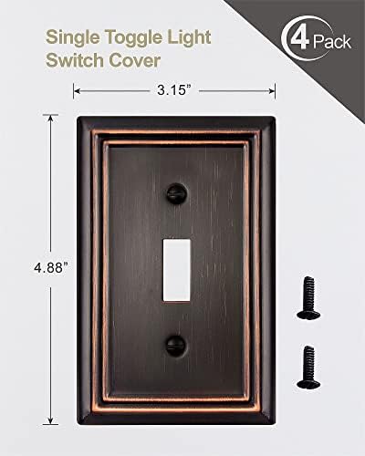 4-Pack Single Toggle Wall Plate, Decorative Aged Bronze Light Switch Cover, Metal Switch Plate Cover, 3.15''*4.88'', Midsize