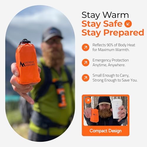 Sierra Madre Emergency Sleeping Bag – Ultralight, Waterproof Mylar Thermal Bivy Sack Tent for Hiking, Bug-Out Bags, Survival Kits – Emergency Survival Space Blanket for Heat Retention 5 Pack