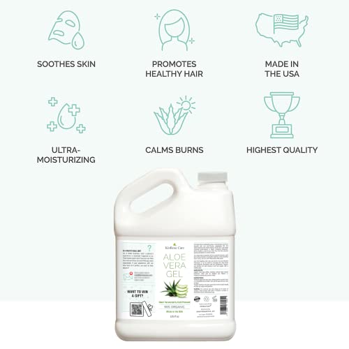 KinRose Care Aloe Vera Gel Organic Gallon for Face, Skin, Hair & Sunburn Relief 100 Percent Pure Aloe Vera Gel Bulk Wholesale - Cold Pressed, Vegan, Unscented - Made in USA (128 Fl Oz)