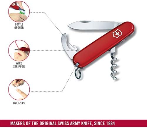 Victorinox Waiter Swiss Army Knife, 9 Function Swiss Made Pocket Knife with Large Blade, Corkscrew and Bottle Opener - Red